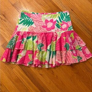Lilly Pulitzer Bevin Ports of Caw Pink Floral Ruffle Skirt Size 6